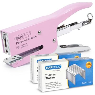 Rapesco 1356A Porpoise Classic Stapling Plier with 10,000 Staples 45 Sheet Capacity, Includes 10,000 Type 26 / 8mm Staples, Candy Pink Plier Rapesco 1356A Porpoise Classic Stapling Plier with 10,000 Staples 45 Sheet Capacity, Includes 10,000 Type 26 / 8mm Staples, Candy Pink Plier