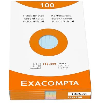 Exacompta Ref 13853X Box of 12 Packs of 100 unperforated Ruled Index Cards Format 125 x 200 mm Suitable for Inkjet, Laser and photocopiers Assorted Exacompta Ref 13853X Box of 12 Packs of 100 unperforated Ruled Index Cards Format 125 x 200 mm Suitable for Inkjet, Laser and photocopiers Assorted