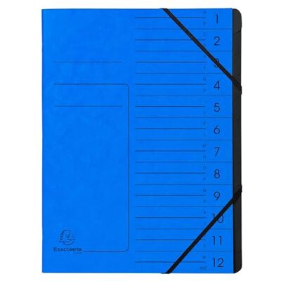 Exacompta Ref 541202E Box of 10 File folders with stapled Spine with Elastic Bands Glossy Card Printed Cover and Black Recycled Card Interior 12 compartments 24.5X 32cm A4 Blue Exacompta Ref 541202E Box of 10 File folders with stapled Spine with Elastic Bands Glossy Card Printed Cover and Black Recycled Card Interior 12 compartments 24.5X 32cm A4 Blue
