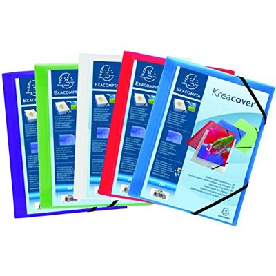 Exacompta Ref 55189E Kreacover Collection Collection Customisable PP Elastic Flap Folders Suitable for A4 Documents, Translucent Polypropylene Assorted Colours (Pack of 5) Exacompta Ref 55189E Kreacover Collection Collection Customisable PP Elastic Flap Folders Suitable for A4 Documents, Translucent Polypropylene Assorted Colours (Pack of 5)