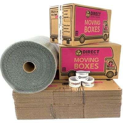 Direct Global Trading 30 Large Strong Cardboard House Moving Packing Boxes Kit with 60 Metres Bubblewrap 3 Rolls Fragile Tape & Marker Pen Direct Global Trading 30 Large Strong Cardboard House Moving Packing Boxes Kit with 60 Metres Bubblewrap 3 Rolls Fragile Tape & Marker Pen
