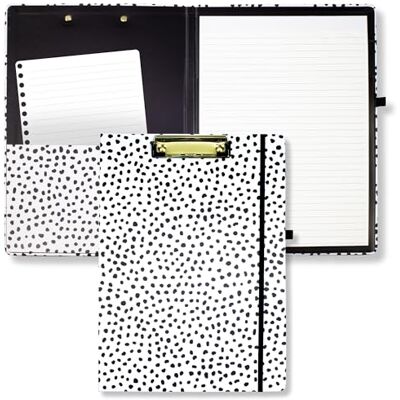 STEEL MILL AND CO. Steel Mill & Co Cute Clipboard Folio with Refillable A4 Lined Notepad and Interior Storage Pocket for Women (Black Dots) STEEL MILL AND CO. Steel Mill & Co Cute Clipboard Folio with Refillable A4 Lined Notepad and Interior Storage Pocket for Women (Black Dots)