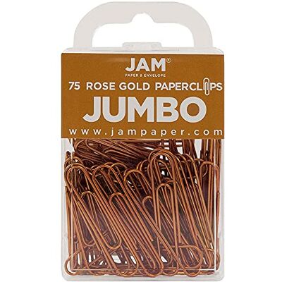 JAM Paper Colourful Jumbo Paper Clips Large 50.8 mm Rose Gold Paperclips 75/Pack JAM Paper Colourful Jumbo Paper Clips Large 50.8 mm Rose Gold Paperclips 75/Pack