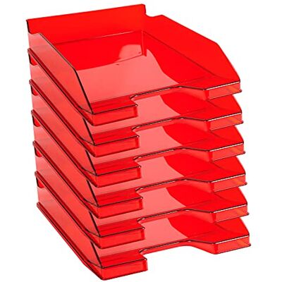 Exacompta Ref. 113224D set of 6 COMBO MIDI letter trays dimensions 34.6 x 25.5x 6.5 cm for A4 + format documents Glossy transparent carmine red color Exacompta Ref. 113224D set of 6 COMBO MIDI letter trays dimensions 34.6 x 25.5x 6.5 cm for A4 + format documents Glossy transparent carmine red color