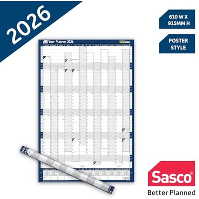 Sasco 2026 Portrait Wall Planner – Poster Style Year Calendar with Wet Wipe Pen & Stickers, 61x91.5centimeters, Blue – Calendar 2026 UK & ROI Holidays Marked – Practical for Office or School Walls Sasco 2026 Portrait Wall Planner – Poster Style Year Calendar with Wet Wipe Pen & Stickers, 61x91.5centimeters, Blue – Calendar 2026 UK & ROI Holidays Marked – Practical for Office or School Walls