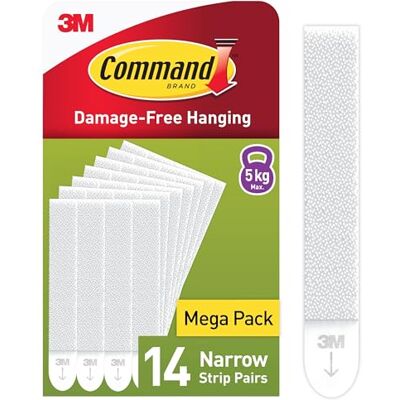 Command Strips for Picture Hanging, Narrow, 14 Pairs (28 Adhesive Strips) Value Pack, Damage Free Hangers, White, Ideal for Pictures with Thin Frame, No Tools Required, Holds up to 5 kg Command Strips for Picture Hanging, Narrow, 14 Pairs (28 Adhesive Strips) Value Pack, Damage Free Hangers, White, Ideal for Pictures with Thin Frame, No Tools Required, Holds up to 5 kg