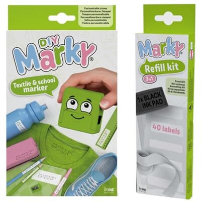 COLOP MARKY Stamp Set Green, with Black Ink for Labelling Various Items and Clothing, incl. 3in1 Refill Set with Ink pad, 40 Labels and 1 m thermotape COLOP MARKY Stamp Set Green, with Black Ink for Labelling Various Items and Clothing, incl. 3in1 Refill Set with Ink pad, 40 Labels and 1 m thermotape