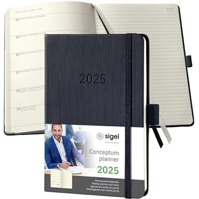 Sigel C2515 Conceptum Weekly Planner and Notes 2025, Approx. A6, Black, hardcover, 2 Pages = Week on Left/Notes on Right, 176 Pages Sigel C2515 Conceptum Weekly Planner and Notes 2025, Approx. A6, Black, hardcover, 2 Pages = Week on Left/Notes on Right, 176 Pages