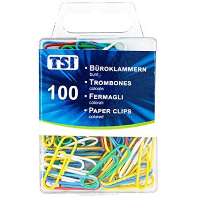 TSI 48099 Paper Clips 26 mm Pack of 100 Coloured TSI 48099 Paper Clips 26 mm Pack of 100 Coloured