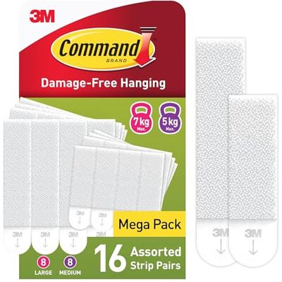 Command Strips for Picture Hanging, Mixed Pack, 16 pairs (32 Adhesive Strips) Command Strips for Picture Hanging, Mixed Pack, 16 pairs (32 Adhesive Strips)