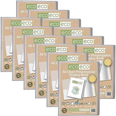 eco-eco stationery limited eco-eco A5 Size 50 Percent Recycled 60 Pocket Clear Presentation Display Book, Storage Case Portfolio Art Folder with Plastic Sleeves, Pack of 12 eco-eco stationery limited eco-eco A5 Size 50 Percent Recycled 60 Pocket Clear Presentation Display Book, Storage Case Portfolio Art Folder with Plastic Sleeves, Pack of 12