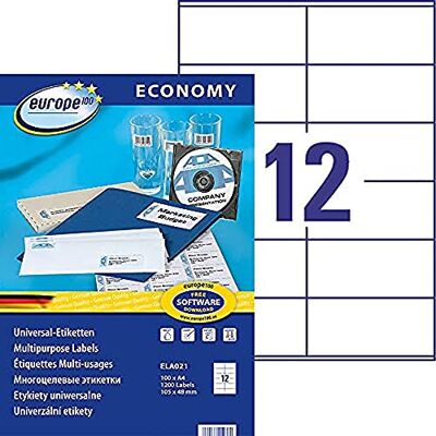 europe 100 1200 Labels, 105x48mm, White, Multi-Purpose, Self-Adhesive Labels europe 100 1200 Labels, 105x48mm, White, Multi-Purpose, Self-Adhesive Labels