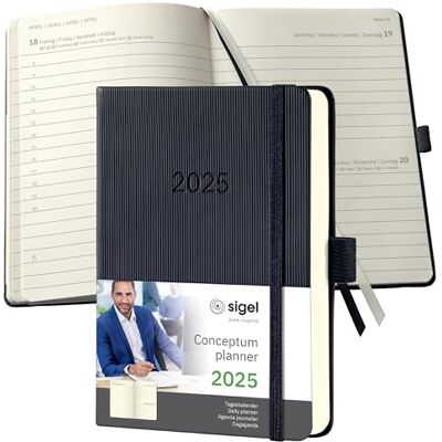 Sigel C2511 Conceptum Daily Planner 2025, Approx. A6, Black, hardcover, 1 Page = 1 Day, 400 Pages Sigel C2511 Conceptum Daily Planner 2025, Approx. A6, Black, hardcover, 1 Page = 1 Day, 400 Pages