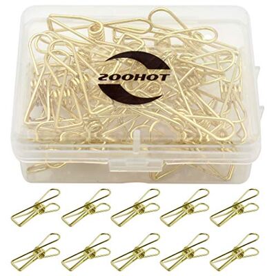zoohot Pack of 25 Gold Small Metal Clips Multi-Purpose Clothesline Utility Clips zoohot Pack of 25 Gold Small Metal Clips Multi-Purpose Clothesline Utility Clips