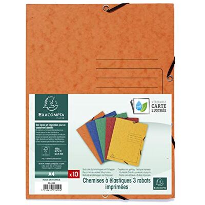 Exacompta Ref 55400E Elasticated 3-Flap Folder 240 x 320mm in Size, Suitable for Storing A4 Documents, 355gsm Mottled Pressboard Assorted Colours (Pack of 10) Exacompta Ref 55400E Elasticated 3-Flap Folder 240 x 320mm in Size, Suitable for Storing A4 Documents, 355gsm Mottled Pressboard Assorted Colours (Pack of 10)