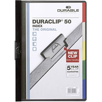 Durable DuraClip 50 Index Folder with 5-Part Divider for 1-50 Sheets A4 Black Ref 2234/01 (Pack of 25) Durable DuraClip 50 Index Folder with 5-Part Divider for 1-50 Sheets A4 Black Ref 2234/01 (Pack of 25)