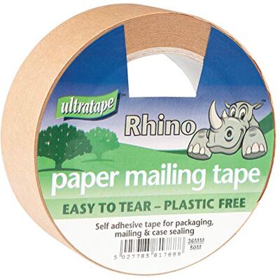 Ultratape Paper Mailing Tape, Easy Tear & Plastic Free 36mm x 50, Brown, 50m Ultratape Paper Mailing Tape, Easy Tear & Plastic Free 36mm x 50, Brown, 50m