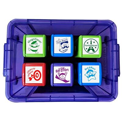 SuperStickers Six Effort and Praise French Stampers in a Storage Box, DSTB4810, 16.3L x 13.8W x 7H centimetres SuperStickers Six Effort and Praise French Stampers in a Storage Box, DSTB4810, 16.3L x 13.8W x 7H centimetres
