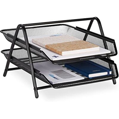 Relaxdays Document Tray, 2 Compartments, Office, H x W x D: 20.5 x 30 x 35.5 cm, Mesh Style, Metal, Black Relaxdays Document Tray, 2 Compartments, Office, H x W x D: 20.5 x 30 x 35.5 cm, Mesh Style, Metal, Black