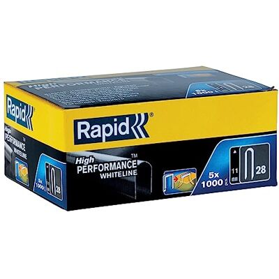 Rapid High-Performance Rounded Crown Staples for Low-Voltage 4.5mm Cables, Flatwire No. 28, Leg Length 11mm, Staple Gun Staples, Galvanised steel, 5 x 1000 Pieces (11891931) Rapid High-Performance Rounded Crown Staples for Low-Voltage 4.5mm Cables, Flatwire No. 28, Leg Length 11mm, Staple Gun Staples, Galvanised steel, 5 x 1000 Pieces (11891931)