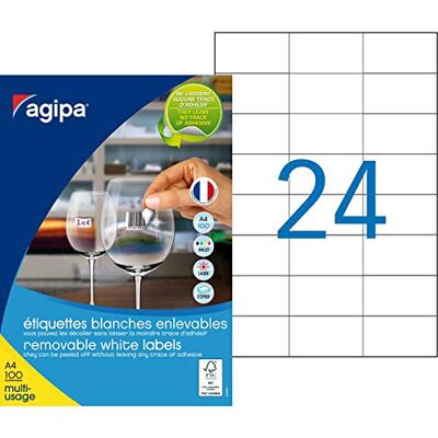 Agipa 101165 Pack of 2,400 DIN A4 Multi Purpose Labels 70 x 37 mm White enlevable Rights Agipa 101165 Pack of 2,400 DIN A4 Multi Purpose Labels 70 x 37 mm White enlevable Rights
