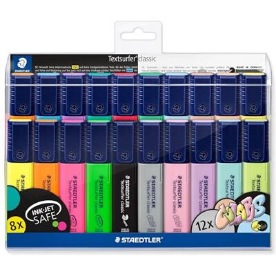 STAEDTLER Textsurfer Classic 364 Highlighters – 20 Pack, Assorted Neon, pastel & vintage, chisel tip 1–5 mm, refillable – INK·JET SAFE – Art.-Nr. 364 WP20 STAEDTLER Textsurfer Classic 364 Highlighters – 20 Pack, Assorted Neon, pastel & vintage, chisel tip 1–5 mm, refillable – INK·JET SAFE – Art.-Nr. 364 WP20