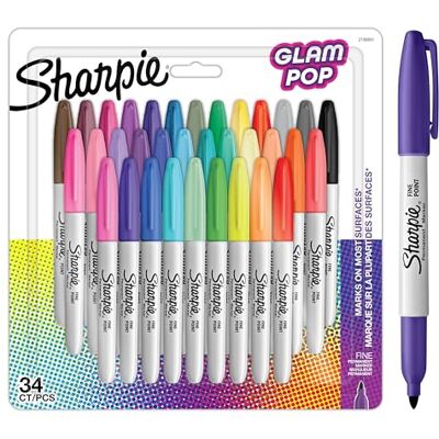 Sharpie Glam Pop Permanent Markers Fine Point for Bold Details Assorted Vibrant Colours 34 Marker Pens Sharpie Glam Pop Permanent Markers Fine Point for Bold Details Assorted Vibrant Colours 34 Marker Pens