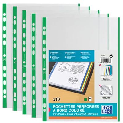Oxford Elba Document Wallets DIN A4 Open Top Green Edge Transparent Pack of 10 Oxford Elba Document Wallets DIN A4 Open Top Green Edge Transparent Pack of 10