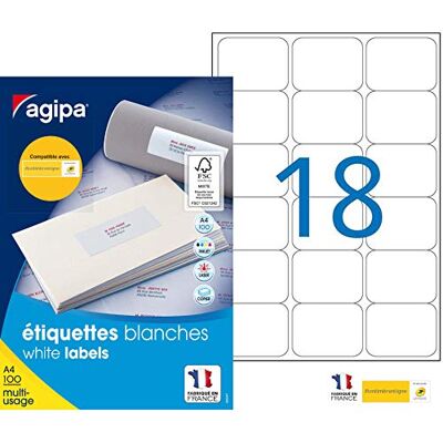 Agipa 100981 Universal Labels 63.5 x 46.6 mm White Agipa 100981 Universal Labels 63.5 x 46.6 mm White