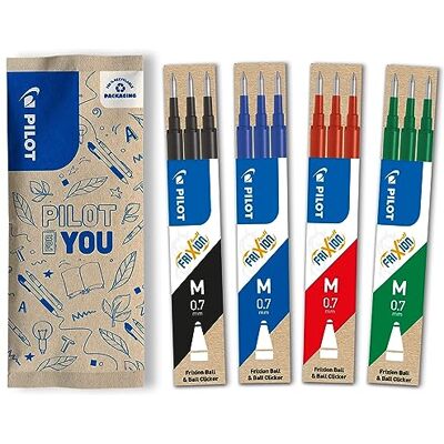 PILOT Pack of 4 sets of 3 Refills 0,7 Erasable ink for Frixion Medium Assorted Colors 1 Black, 1 Blue, 1 Red, 1 Green PILOT Pack of 4 sets of 3 Refills 0,7 Erasable ink for Frixion Medium Assorted Colors 1 Black, 1 Blue, 1 Red, 1 Green