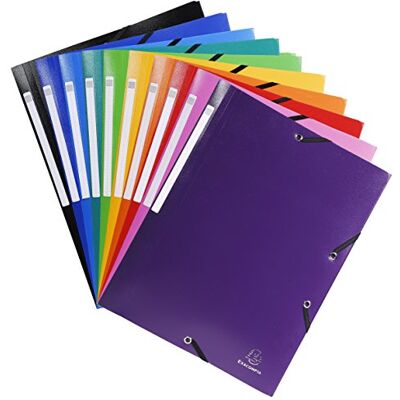 Exacompta Ref 55840E Opaque PP Elasticated 3-Flap Folders Suitable for A4 Documents, 0.5mm Polypropylene, Spine Label, Suitable for Confidentiality Assorted Colours (Pack of 10) Exacompta Ref 55840E Opaque PP Elasticated 3-Flap Folders Suitable for A4 Documents, 0.5mm Polypropylene, Spine Label, Suitable for Confidentiality Assorted Colours (Pack of 10)