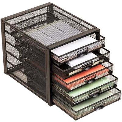 Mind Reader File Storage Drawers, Desk Organizer, Multi-Purpose, Crafts, Office, Metal Mesh, 11" L x 14" W x 11" H, Black, 5 Drawer Mind Reader File Storage Drawers, Desk Organizer, Multi-Purpose, Crafts, Office, Metal Mesh, 11" L x 14" W x 11" H, Black, 5 Drawer
