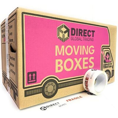 Direct Global Trading 25 Strong Large Cardboard Storage Packing Moving House Boxes with Fragile Tape 52cm x 30cm x 30cm 47 Litres Carry Handles and Room List Direct Global Trading 25 Strong Large Cardboard Storage Packing Moving House Boxes with Fragile Tape 52cm x 30cm x 30cm 47 Litres Carry Handles and Room List