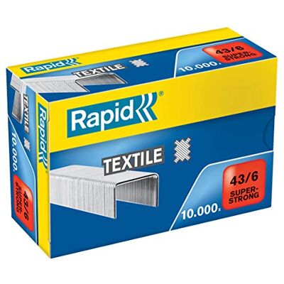 Rapid 43/6mm Super Strong Textile Staples, up to 14 Sheets, 10000 Pieces Use with K1 Pliers, Galvanised Wire, 24872200 Rapid 43/6mm Super Strong Textile Staples, up to 14 Sheets, 10000 Pieces Use with K1 Pliers, Galvanised Wire, 24872200