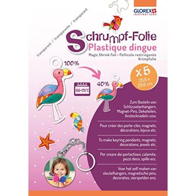 Glorex 6 1230 704 Shrink Film in A4, Set of 5 Sheets, Transparent, for Designing Individual Tags and Pins Glorex 6 1230 704 Shrink Film in A4, Set of 5 Sheets, Transparent, for Designing Individual Tags and Pins