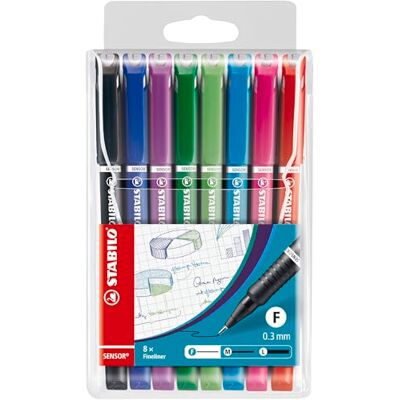 STABILO SENSOR fine Fineliner with Cushioned F-Tip Pack of 8 Assorted Colours STABILO SENSOR fine Fineliner with Cushioned F-Tip Pack of 8 Assorted Colours