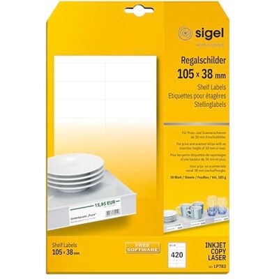 Sigel LP783 Shelf Labels, 10.5 x 3.8 cm, 420 Pieces equal to 30 sheets, White Sigel LP783 Shelf Labels, 10.5 x 3.8 cm, 420 Pieces equal to 30 sheets, White