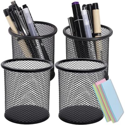 DARUITE Pen Pot, 4PCS Round Metal Mesh Pen Holder for Desk, Black Pencil Pot for Office, Home, School, Ideal for Markers, Scissors, Clips, Multifunctional, Sturdy, Breathable Mesh DARUITE Pen Pot, 4PCS Round Metal Mesh Pen Holder for Desk, Black Pencil Pot for Office, Home, School, Ideal for Markers, Scissors, Clips, Multifunctional, Sturdy, Breathable Mesh