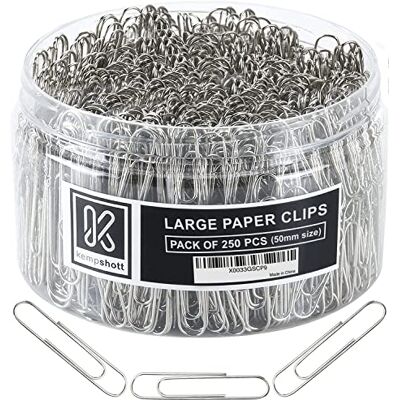 Kempshott 250 PCS Large Paper Clips. Jumbo Clips for Paperwork, Ideal for Home, School and Office Use (Silver) Kempshott 250 PCS Large Paper Clips. Jumbo Clips for Paperwork, Ideal for Home, School and Office Use (Silver)