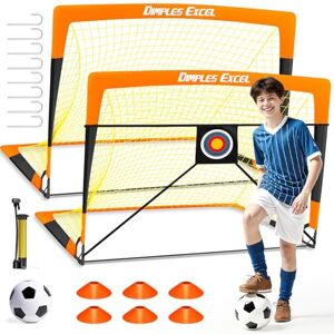 Dimples Excel Pop-Up Football Goal Set – 4x3FT 2 Goals Black & Orange Foldable Garden Nets with Ball, Pump, Target & Cones Great Gift for Football Fans Dimples Excel Pop-Up Football Goal Set – 4x3FT 2 Goals Black & Orange Foldable Garden Nets with Ball, Pump, Target & Cones Great Gift for Football Fans