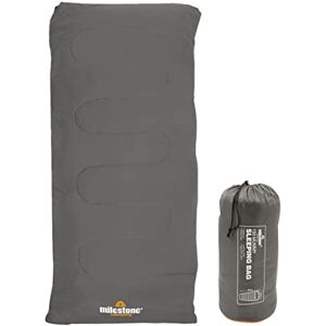 Milestone Camping Rectangular Sleeping Bag for Adults & Kids Insulated 2 Season for Camping, Hiking, Outdoor Holidays Grey & Orange Packs Down Tight 170cm x 75cm Milestone Camping Rectangular Sleeping Bag for Adults & Kids Insulated 2 Season for Camping, Hiking, Outdoor Holidays Grey & Orange Packs Down Tight 170cm x 75cm