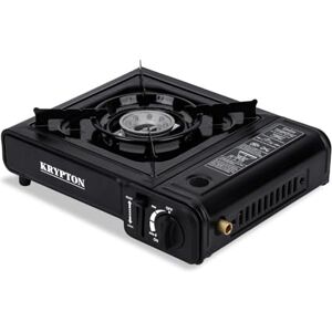 Krypton Portable Gas Stove Single Burner Stainless Steel Top, Dual Safety Valve, Over-Pressure Protection Camping Stove Plastic Case, Die-Cast Aluminium Burner, Butane Gas Outdoor and Indoor Krypton Portable Gas Stove Single Burner Stainless Steel Top, Dual Safety Valve, Over-Pressure Protection Camping Stove Plastic Case, Die-Cast Aluminium Burner, Butane Gas Outdoor and Indoor