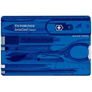 Victorinox Swiss Card, Swiss Made Pocket Tool, Credit Card Size, 10 Functions, Pen, Scissors, Blue Transparent Victorinox Swiss Card, Swiss Made Pocket Tool, Credit Card Size, 10 Functions, Pen, Scissors, Blue Transparent