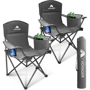 Voyager Folding Camping Chairs 2 Pack with Cooler Bag, Lightweight Q195 Steel Frame, 600D Oxford Fabric, Portable & Comfortable Black (Grey, Pouch/Cooling) Voyager Folding Camping Chairs 2 Pack with Cooler Bag, Lightweight Q195 Steel Frame, 600D Oxford Fabric, Portable & Comfortable Black (Grey, Pouch/Cooling)
