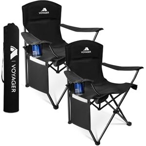 Voyager Folding Camping Chair 2-Pack, Lightweight with Pocket and Drinks Holder, Holds up to 120kg Each, Easy to Transport, Foldable Outdoor Chair Set -Black Voyager Folding Camping Chair 2-Pack, Lightweight with Pocket and Drinks Holder, Holds up to 120kg Each, Easy to Transport, Foldable Outdoor Chair Set -Black