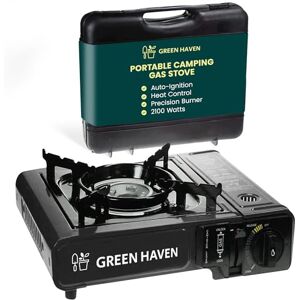 Green Haven Portable Camping Stove with Cary Case Premium Camping Gas Stove, EN417 Compliant, Portable Gas Stove with Automatic Ignition & Heat Control, Black Green Haven Portable Camping Stove with Cary Case Premium Camping Gas Stove, EN417 Compliant, Portable Gas Stove with Automatic Ignition & Heat Control, Black