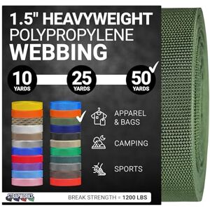 Strapworks Heavyweight Polypropylene Webbing Heavy Duty Poly Strapping for Outdoor DIY Gear Repair, 1.5 Inch x 50 Yards, Olive Drab Strapworks Heavyweight Polypropylene Webbing Heavy Duty Poly Strapping for Outdoor DIY Gear Repair, 1.5 Inch x 50 Yards, Olive Drab