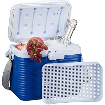 Relaxdays Small Cool Box, With Handle, Carry Strap, Plastic Cooler Bag, Non- Electric, 8L, 23.5 x 31 x 21 cm, White/Blue Relaxdays Small Cool Box, With Handle, Carry Strap, Plastic Cooler Bag, Non- Electric, 8L, 23.5 x 31 x 21 cm, White/Blue