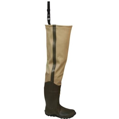 FROGG TOGGS Bull Frogg 3-ply PVC Canvas Bootfoot Hip Wader, Cleated Outsole, Khaki, Size 12 (2716234) FROGG TOGGS Bull Frogg 3-ply PVC Canvas Bootfoot Hip Wader, Cleated Outsole, Khaki, Size 12 (2716234)