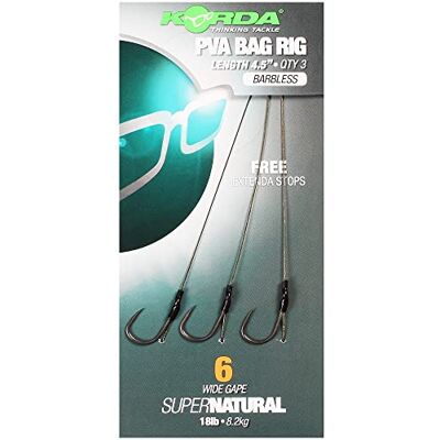 Korda Solidz PVA Rig Wide Gape Barbless Size 6, 18lb Pre-Tied Carp Fishing Rig for Solid PVA Bag Fishing Supernatural Braid, High Hook Turnover with Shrink Tube Korda Solidz PVA Rig Wide Gape Barbless Size 6, 18lb Pre-Tied Carp Fishing Rig for Solid PVA Bag Fishing Supernatural Braid, High Hook Turnover with Shrink Tube